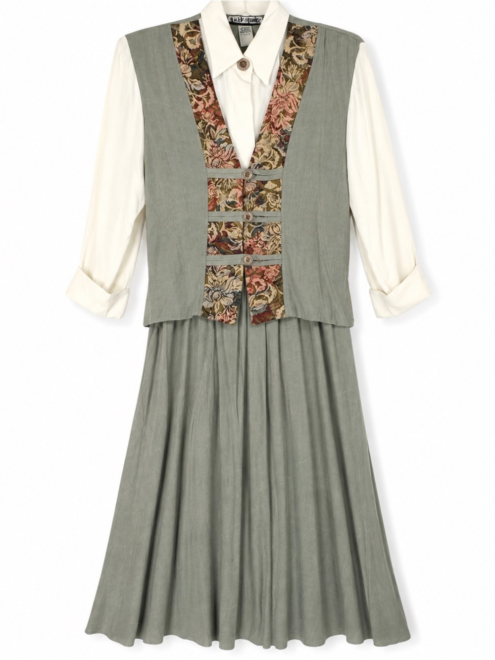 VTG H.P. Fashions Sage Tapestry Midi Dress 16 NWT Deadstock